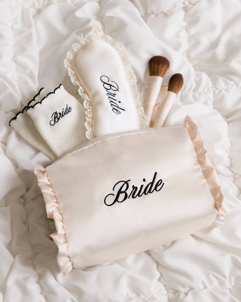 Embroidered Bride Satin Cosmetic Bag
