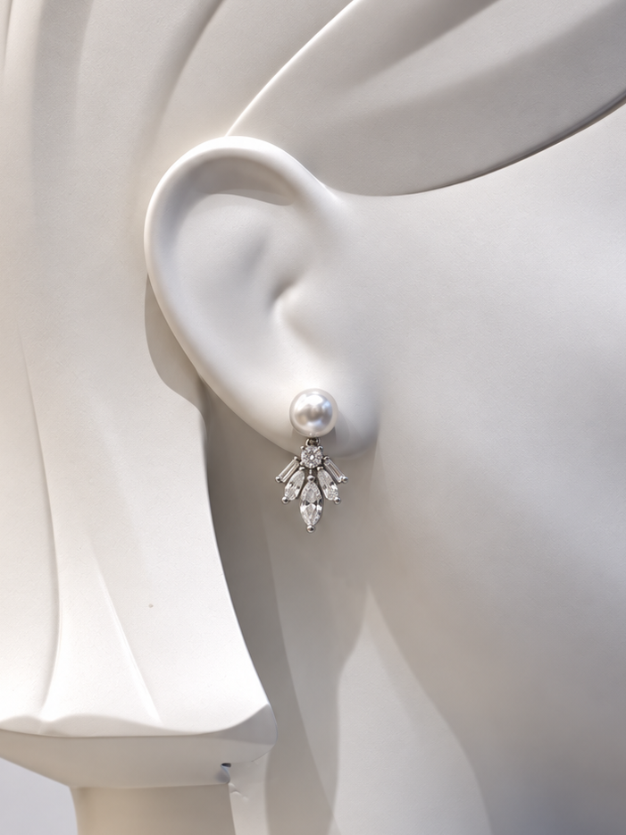 Pearl with Silver Rhinestone Earrings