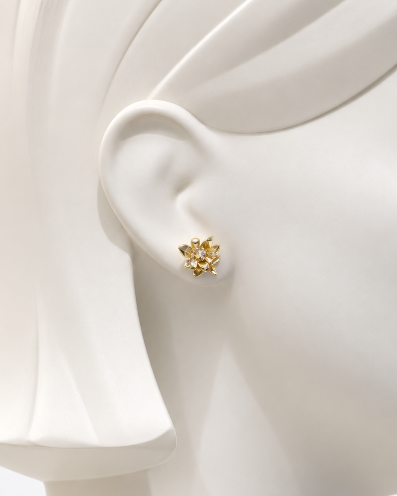 Gold Flower with Rhinestone Earrings