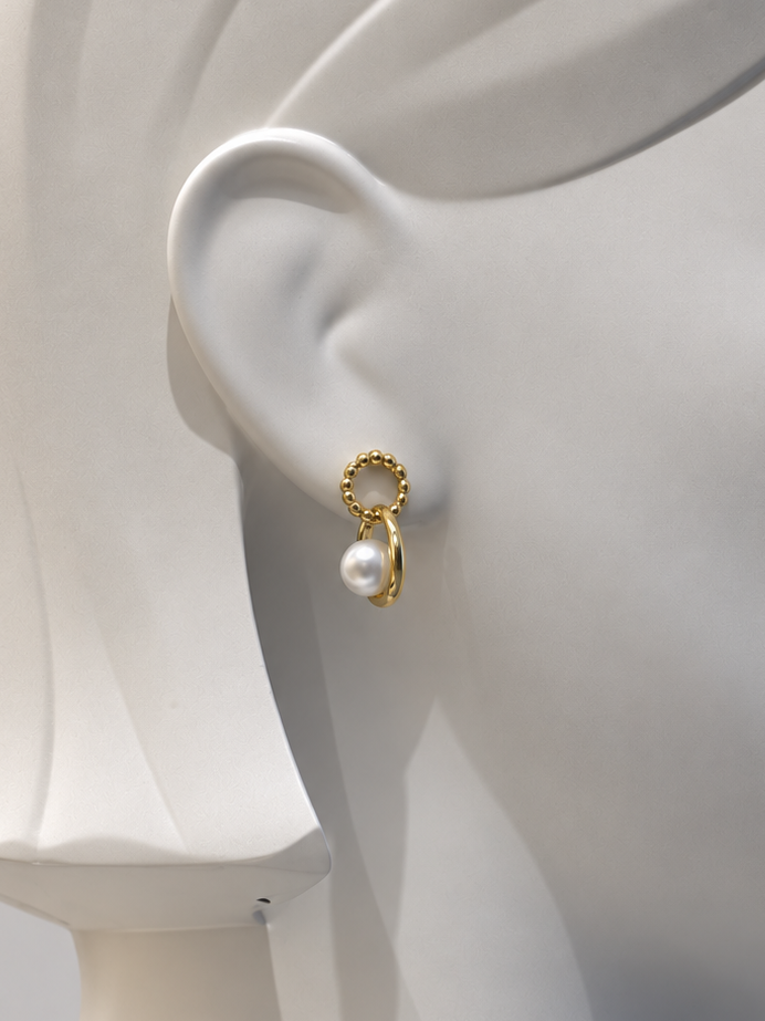 Pearl Rhinestone Circle Earrings