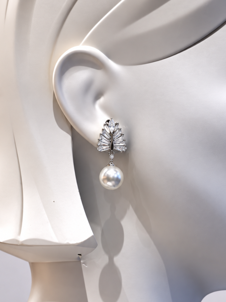 Crystal Leaf & Pearl Earrings