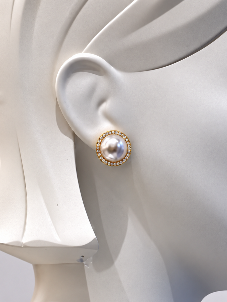 Pearl with Rhinestone Post Earrings